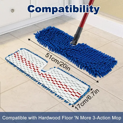 Vista 2 de Paquete de 4 cabezales de repuesto para trapeador Ocedar Hardwood Floor'n More 3-Action Flip Mop, repuestos de cabezales de trapeador para uso seco