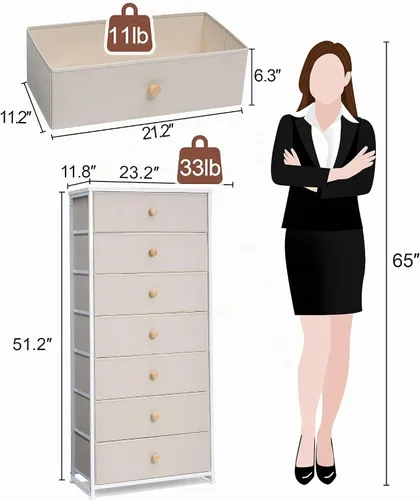 Vista 3 de Crestlive Products Tocador alto, torre de almacenamiento de 7 cajones de tela, cómodas - Unidad organizadora vertical para dormitorio, pasillo