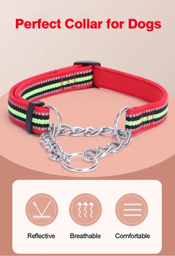 Vista 6 de LOS ANDES Collar Martingale para perros, collar reflectante para perro, collar de entrenamiento acolchado ajustable de nailon suave para mascotas