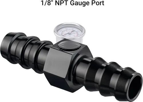 Vista 5 de EVIL ENERGY Adaptador de montaje de manómetro de combustible de 1/2 púa con puerto de medidor de sensor NPT de 1/8 "Aluminio Negro