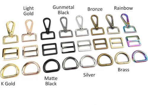 Vista 3 de 15 piezas de herrajes para bolso, ganchos giratorios de servicio pesado con anillos en D para bolso y hebillas deslizantes de tres guías