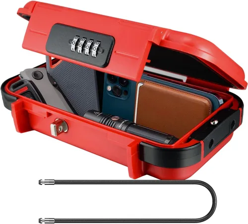 Vista 10 de Caja de cerradura de llave con combinación de 4 dígitos, caja fuerte portátil con cable extraíble, caja de almacenamiento de llaves impermeable