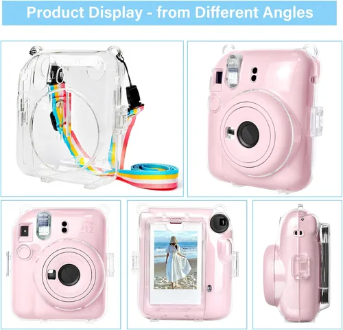 Vista 5 de MUZIRI KINOKOO Funda transparente compatible con cámara Instax Mini 12, funda rígida de PVC transparente para Fuji Instax Mini 12 con bolsillo