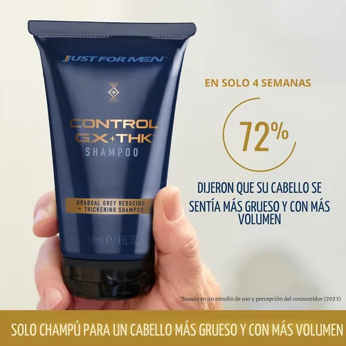 Vista 2 de Just for Men Control GX + THK Champú engrosador con reducción de canas, Champú para cabello delgado con queratina alfa, Engrosa el cabello hasta un