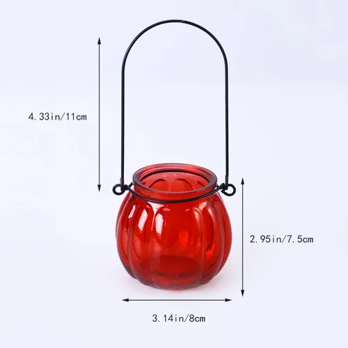Vista 5 de Portavelas de vidrio para té de vidrio, portavelas votivas, soporte para velas de té de calabaza, candelabros colgantes para festivales, bodas, Rojo