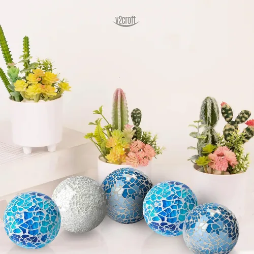 Vista 7 de Juego de 6 bolas decorativas de vidrio de 3 pulgadas, globo de esfera de mosaico para artículos del hogar, boda/cumpleaños, cuencos, jarrones