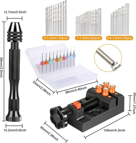Vista 2 de 60 piezas de taladro de mano con micro taladro y tornillo de banco de joyería de PCB Jewelry Drill Bit Set - Manual Hand Drill for Resin Wood
