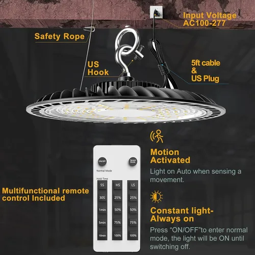 Vista 6 de Luces LED inteligentes de 200 W con controlador inteligente que admiten modo normal y modo de sensor de movimiento (ahorro de energía), luces UFO