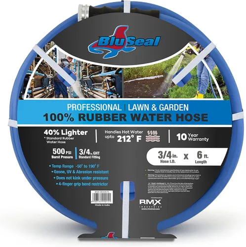 Vista 15 de BluSeal - Manguera de jardín de goma para agua caliente/fría, 100% goma, ultraligera, súper fuerte, 500 PSI, 50F a 190F grados, poliéster trenzado