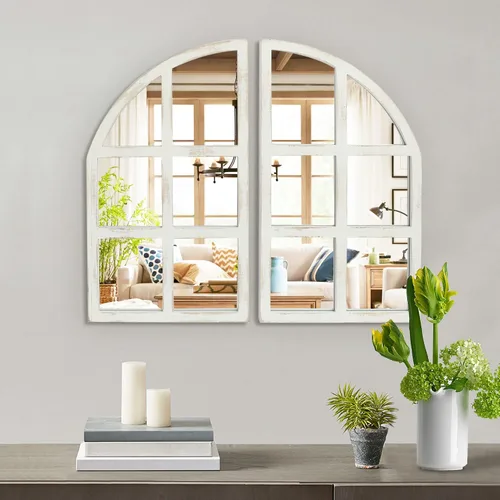 Vista 2 de FLORA Espejo de Granja, Espejo de Pared con Ventana de Arco para Cocina, Dormitorio, Sala de Estar, Decoración de Pared, Juego de 2