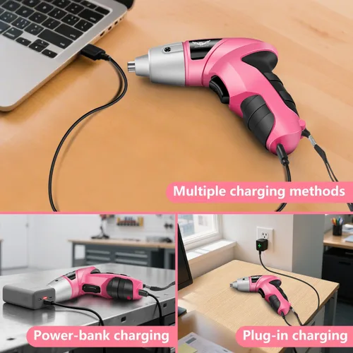 Vista 4 de JENABOM Destornillador inalámbrico recargable, destornillador eléctrico inalámbrico, 47 piezas, juego de destornilladores de potencia pequeña USB