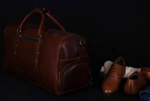 Vista 7 de Aaron Leather Goods - Bolsas de viaje de cuero para hombres y mujeres, de cuero de grano completo, para el fin de semana, para deportes y gimnasio
