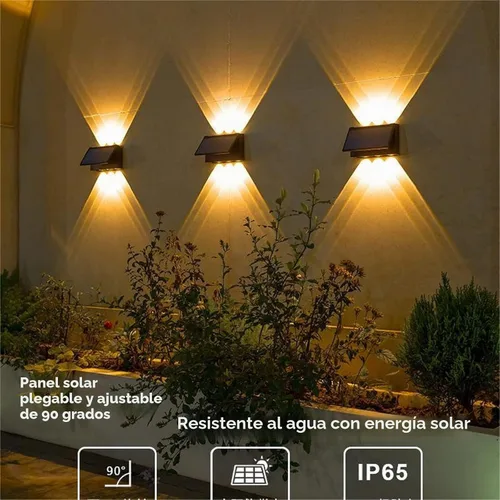 Vista 4 de ASLIDECOR Luz solar de pared hacia arriba, paquete de 2 6 luces LED iluminan al aire libre, lámpara con sensor de luz solar, IP65, impermeable