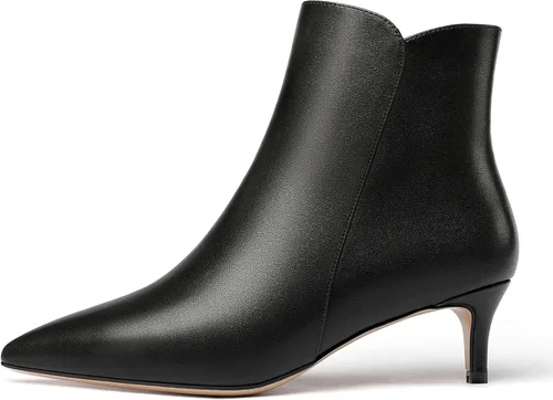 Vista 2 de WAYDERNS Botas cortas de cuero con cremallera mate para mujer, tacón bajo y tacón bajo con cremallera de 2 pulgadas