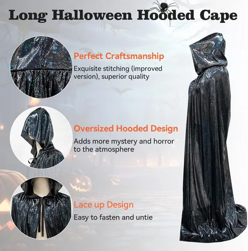 Vista 3 de KOMUSMO Capa de Halloween con capucha, unisex, capa de terciopelo de longitud completa, capa de mago, disfraz de cosplay de 59 pulgadas