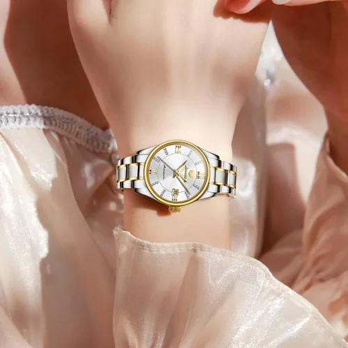 Vista 3 de OLEVS Relojes automáticos de mujer con diamantes Tourbillon vestido de pulsera fase lunar impermeable luminoso