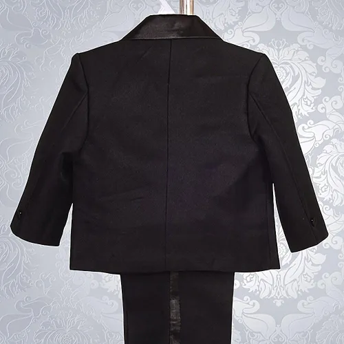 Vista 3 de Lito Angels Trajes formales de esmoquin para bebé, trajes de bautizo de boda, conjunto de 5 piezas sin cola 022 Negro