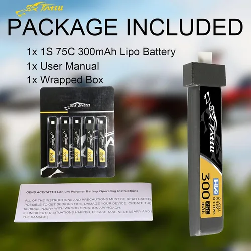 Vista 6 de TATTU 300mAh 3.8V Alto Voltaje 75C 1S1P Lipo Batería con BT 2.0 Plug (5pcs)