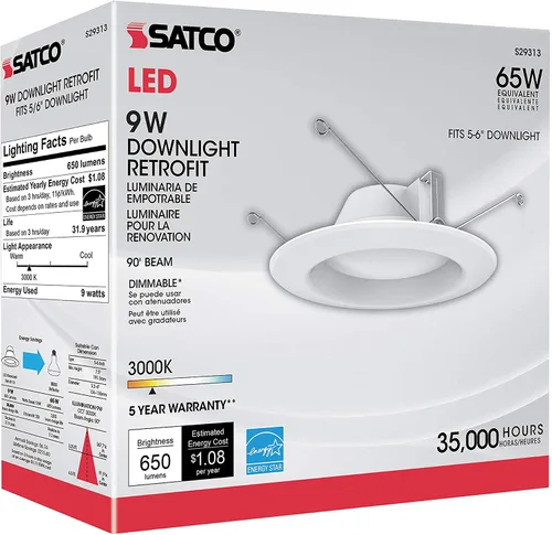Vista 4 de Satco Foco LED S29313 de 9.8 vatios Retrofit; 5 - 6 pulgadas; 3000 K; regulable; 120 voltios paquete de 12 9.8 vatios, regulable, 120 voltios