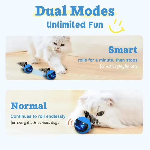 Vista 4 de Pelota móvil para gatos con cola de plumas, juguete interactivo recargable 2025 con control remoto para ejercicios de gatos de interior, bola
