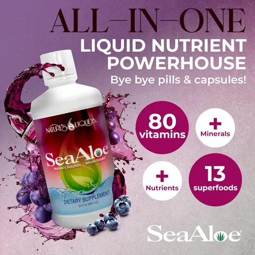 Vista 2 de Nature's Liquids - Elixir oceánico de jugo de aloe vera, mezcla botánica patentada para tiroides, digestión y apoyo inmunológico, 32 onzas