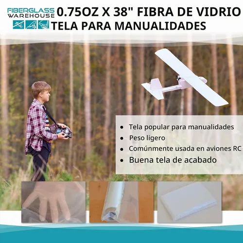 Vista 2 de Paño de fibra de vidrio de 0.75 oz x 42 pulgadas de ancho x 2 yardas plegado - ligero, hobby
