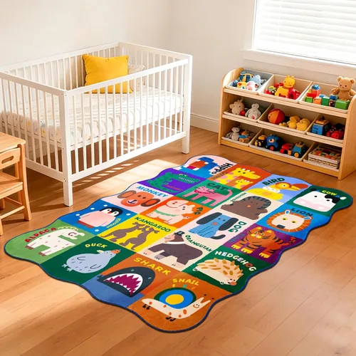 Vista 6 de Alfombras infantiles para sala de juegos, 3 x 5 pies, alfombra de área ultra antideslizante, alfombra de juego lavable, bonita alfombra de animales