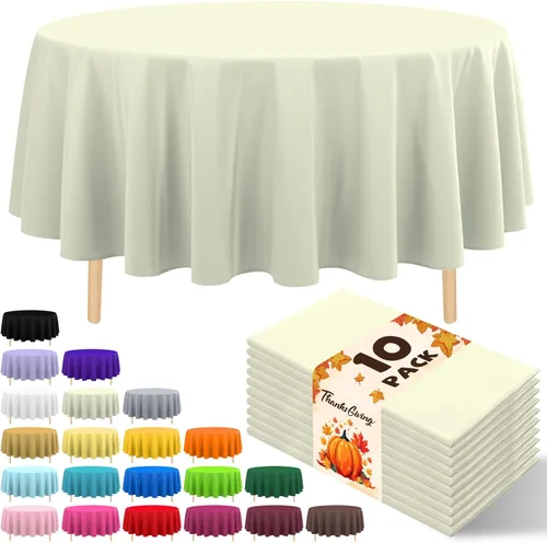 Vista 7 de Paquete de 10 manteles desechables de plástico premium de 54 x 108 pulgadas, mantel rectangular para mesa, para cumpleaños, bodas, Navidad, Beige