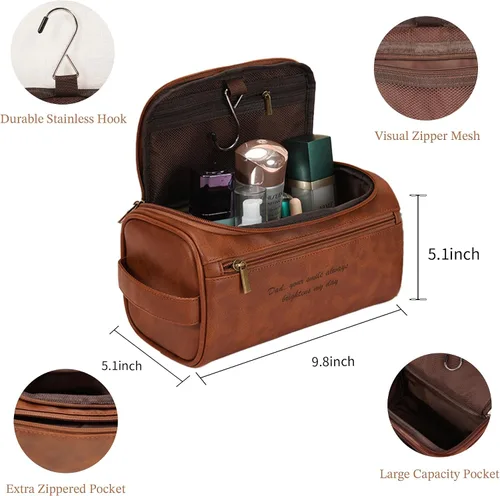 Vista 2 de Easycosy Neceser personalizado para hombres, grabado con nombre e iniciales, bolsa de aseo de piel sintética para hombre, artículos esenciales