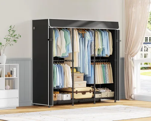 Vista 8 de ULIFHOME E14C - Sistema organizador de armario resistente, estantes de ropa independientes para colgar ropa, perchero ajustable de 58 pulgadas