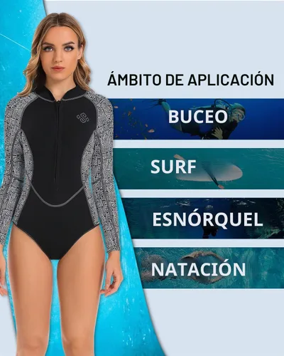 Vista 2 de Seaskin Traje de neopreno de una pieza de manga larga para mujer, corto 2mm Negro