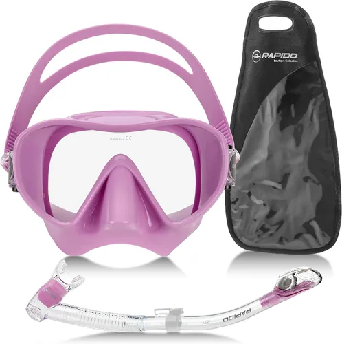 Vista 2 de Phantom Aquatics Juego de esnórquel sin marco con máscara de snorkel Lila
