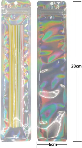 Vista 3 de 100 bolsas de papel de aluminio mate translúcido transparente con cremallera frontal con agujero para colgar, bolsa con cremallera y muesca