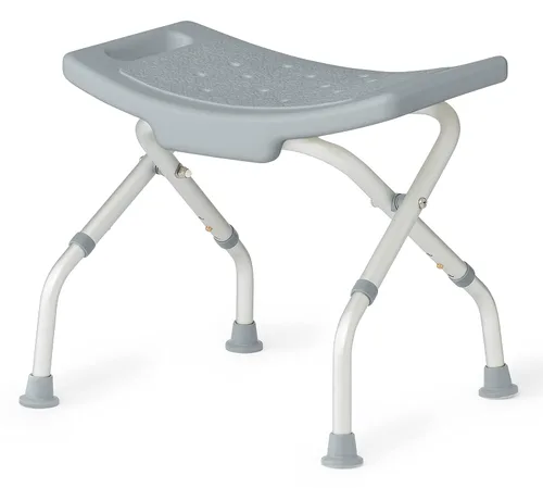 Vista 2 de Medline Silla de ducha plegable sin respaldo, silla de baño que soporta hasta 250 libras, color gris