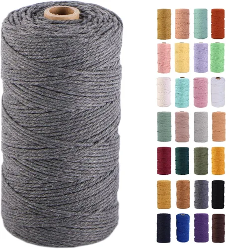 Vista 25 de Cuerda de macramé azul aire de 0.079 in x 220 yardas, cuerda de algodón colorido de algodón suave para colgar en la pared, colgadores de plantas