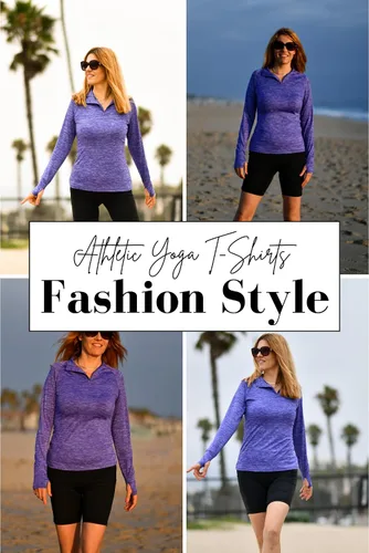 Vista 2 de ELESOL Camiseta de manga larga para mujer, con protección UPF 50+, para yoga, con agujero para pulgar, para entrenamiento, con cremallera de un