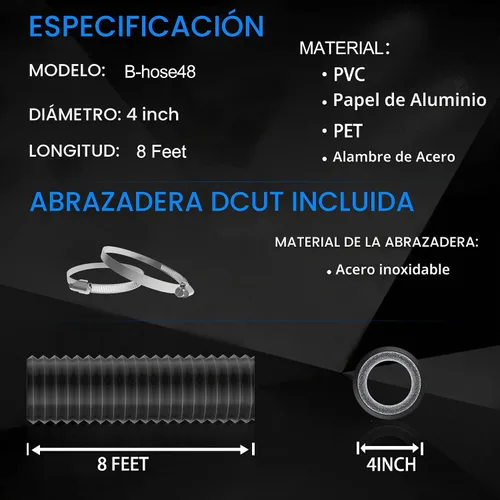 Vista 3 de TEAIERXY - Manguera de ventilación de secadora de 4 pulgadas, 8 pies, conducto de aire flexible aislado, manguera de ventilación de PVC con papel