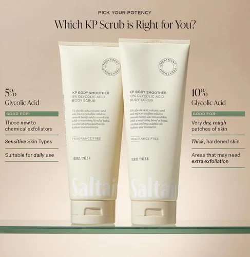 Vista 2 de Saltair KP Exfoliante corporal. Tratamiento de ácido glicólico al 10% con arena volcánica y hidratantes vegetales. Exfoliante físico químico sin