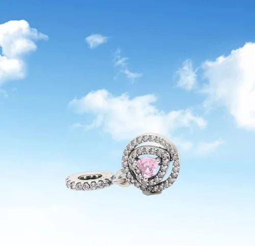 Vista 2 de BEEUVIP Abalorio de plata de ley 925 con dije de corazón y atrapasueños con circonitas cúbicas 5A, regalo de joyería para el día de la madre