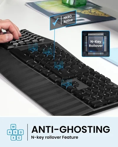 Vista 6 de Perixx PERIBOARD-735BL - Teclado mecánico ergonómico inalámbrico, interruptores azules de perfil bajo, conexión multidispositivo, compatible
