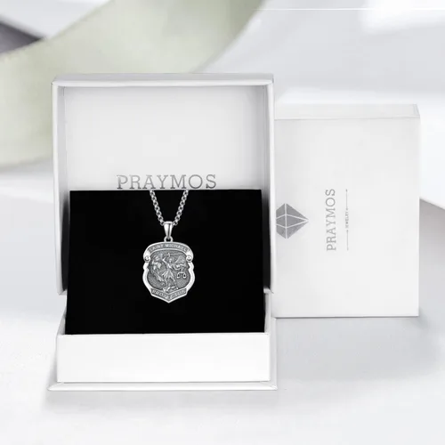 Vista 8 de PRAYMOS Collar de plata de ley 925 con cruz para mujeres y hombres, Crucifijo Santo, joyería religiosa de San Cristiano, regalos de confirmación
