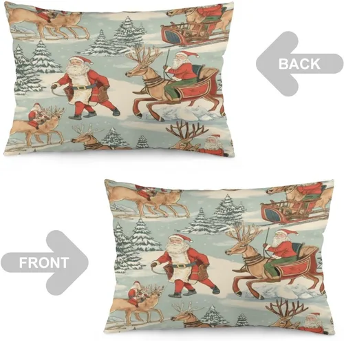 Vista 4 de Fundas de almohada decorativas de invierno, con bastones de caramelo, alce, Papá Noel, paseos en trineo, 12 x 20 pulgadas, con cremallera
