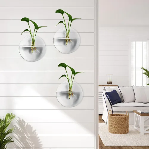 Vista 5 de 4pcs Hanging Glass Vase Wall Mounted Flower Pot for Indoor Plants, Glass Bubble Wall Planter Decor Set for Home and Wedding Display