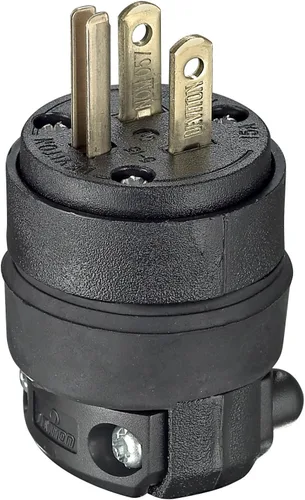 Vista 4 de Leviton 515PR Enchufe a tierra, con soporte de hule, para 3 cables, con 2 polos de palas rectas, color negro., negro, 515PR