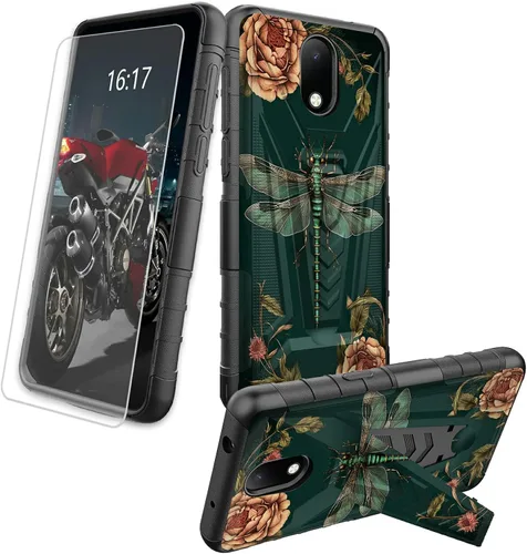 Vista 50 de Funda para AT&T Maestro Max 2021/Cricket Ovation 2 con protector de pantalla de vidrio templado, funda resistente con función atril integrada