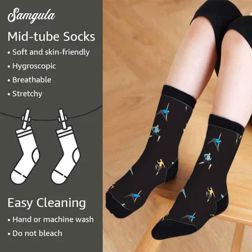 Vista 4 de Samgula Crew Socks for Woman Size 6-8 Tropical Wildlife Bright Teal Girls Socks