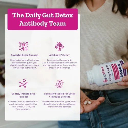 Vista 4 de Daily Gut Detox - Suplemento de desintoxicación ultraconcentrado y apoyo inmunológico con anticuerpos IgG - Promueve la salud intestinal