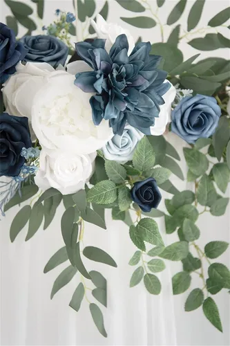 Vista 3 de Flores de arco de boda, guirnaldas de eucalipto con flores blancas, arco artificial para decoración de ceremonia de telón de fondo de recepción