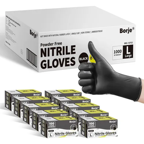 Vista 14 de Borje - Guantes de nitrilo pequeños, 100 unidades, desechables, color negro, 6 mil