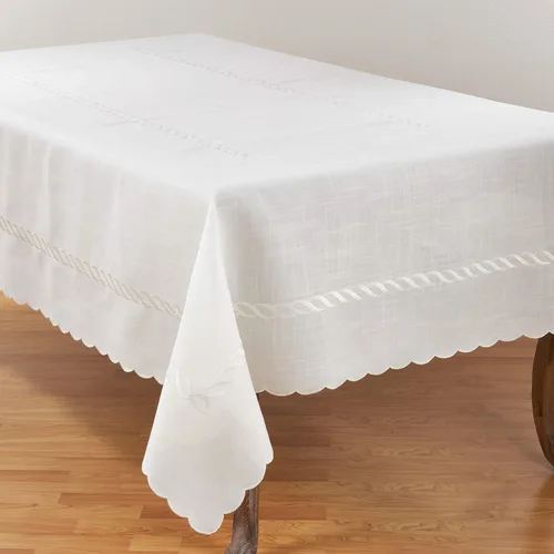Vista 4 de SARO LIFESTYLE 1064.W1420B Abigail Collection - Manteles individuales trenzados con bordado (juego de 4) de 14 x 20 pulgadas, color blanco